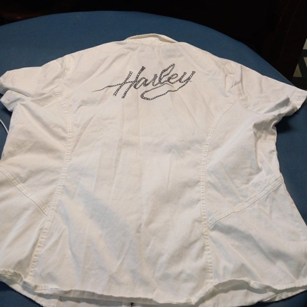 Harley Davidson White Shirt Zipper Front  Embellishments 1W